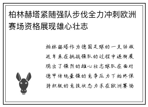 柏林赫塔紧随强队步伐全力冲刺欧洲赛场资格展现雄心壮志